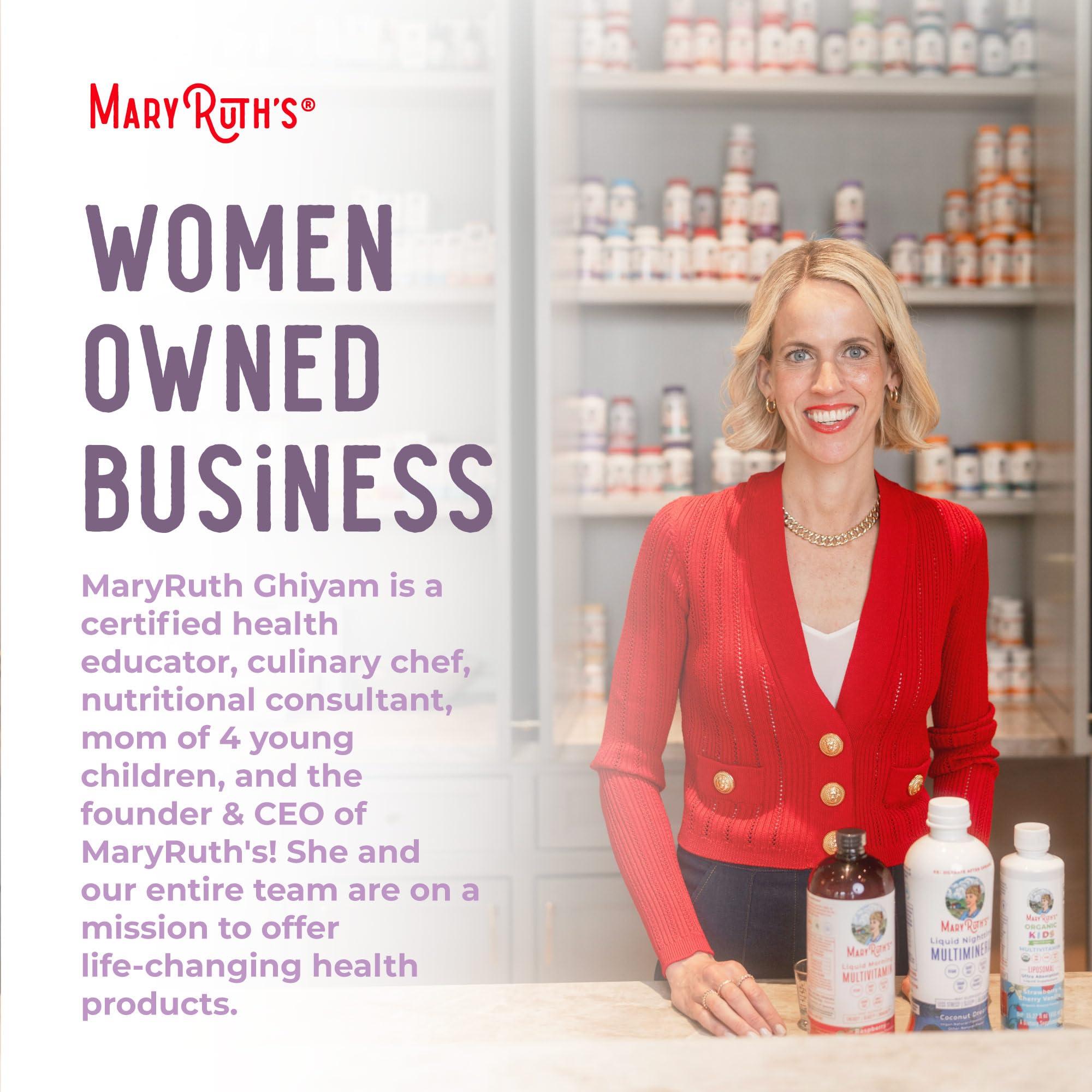 Non-GMO and gluten-free features emphasized on MaryRuth Organics Valerian Drops.