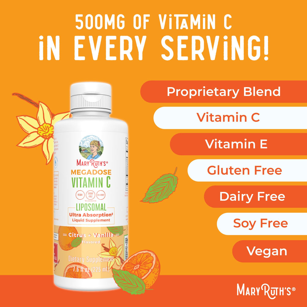 MaryRuth Organics vegan non-GMO vitamin C bottle and labeling
