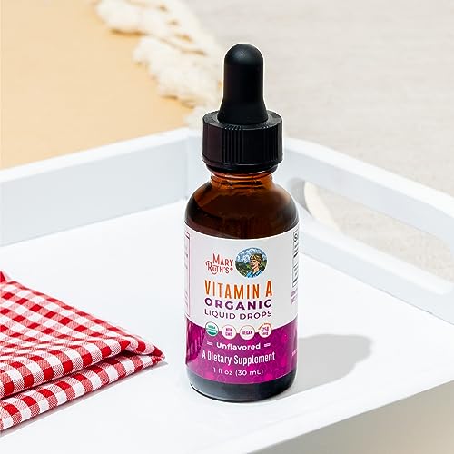 MaryRuth Organics Vitamin A Liquid Drops bottle beside a smoothie