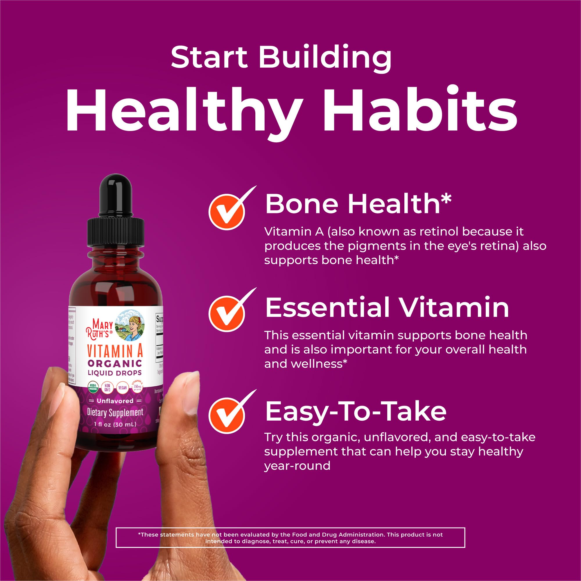 MaryRuth Organics Vitamin A Liquid Drops measuring drops for serving