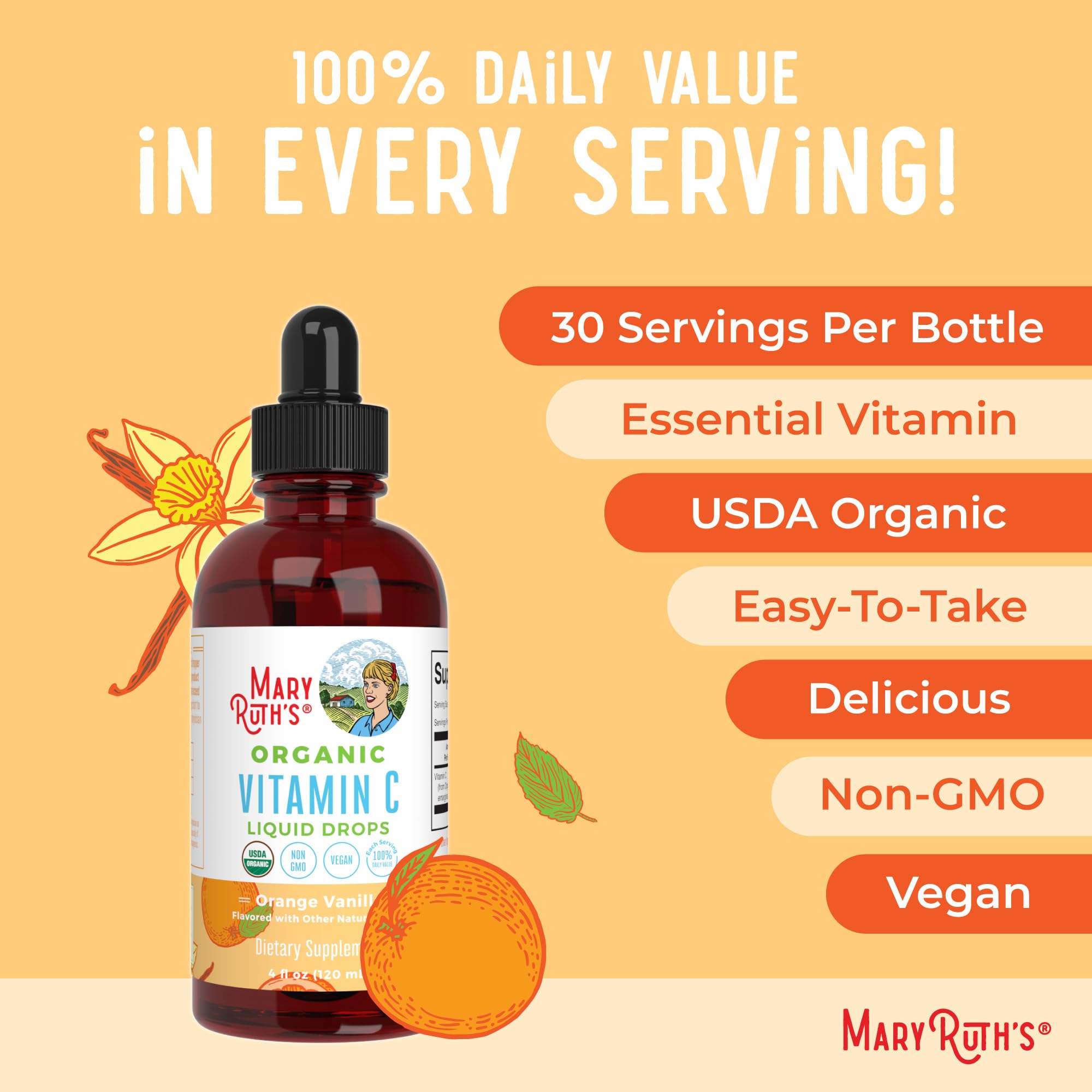 MaryRuth Organics Vitamin C drops mix into juice for a tasty routine