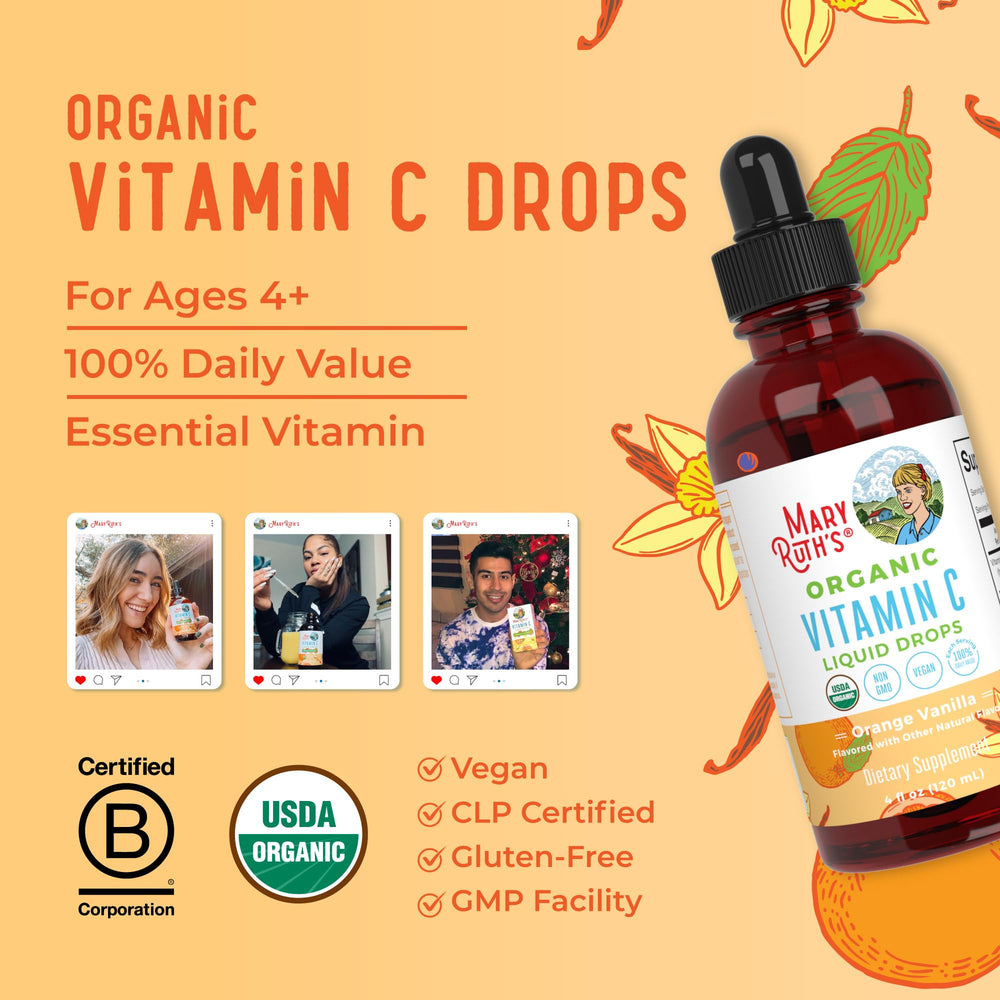 MaryRuth Organics Vitamin C drops stirred into smoothie for versatile use