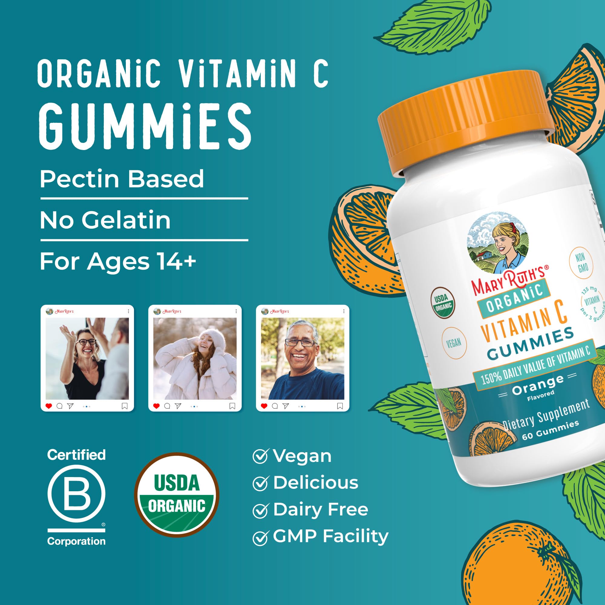 MaryRuth Organics Vitamin C gummies Clean Label Project and B Corp certifications.