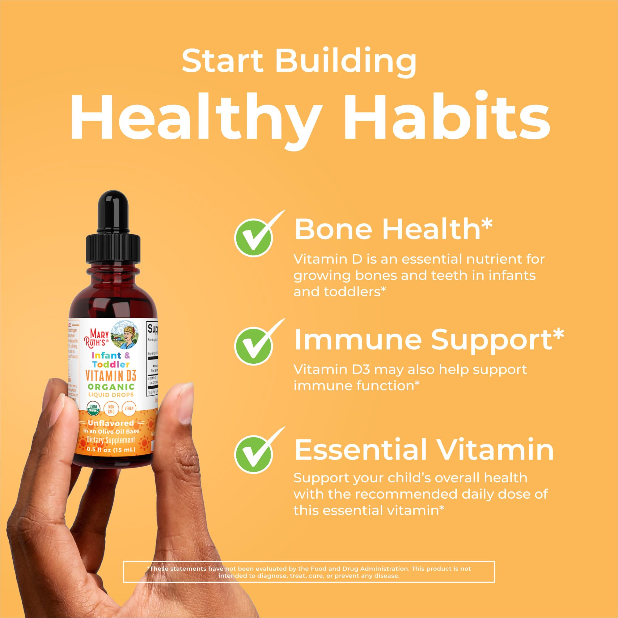 MaryRuth Organics Vitamin D Drops dispense drops into mouth for easy daily use