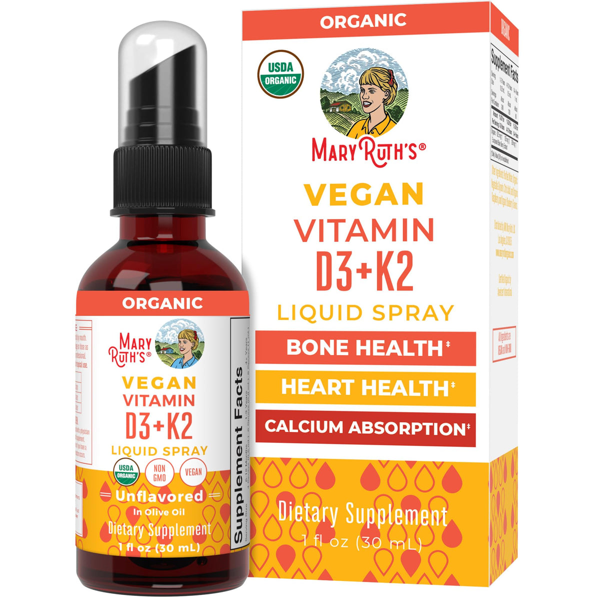 MaryRuth Organics vitamin D3+K2 spray bottle for easy daily dosing.
