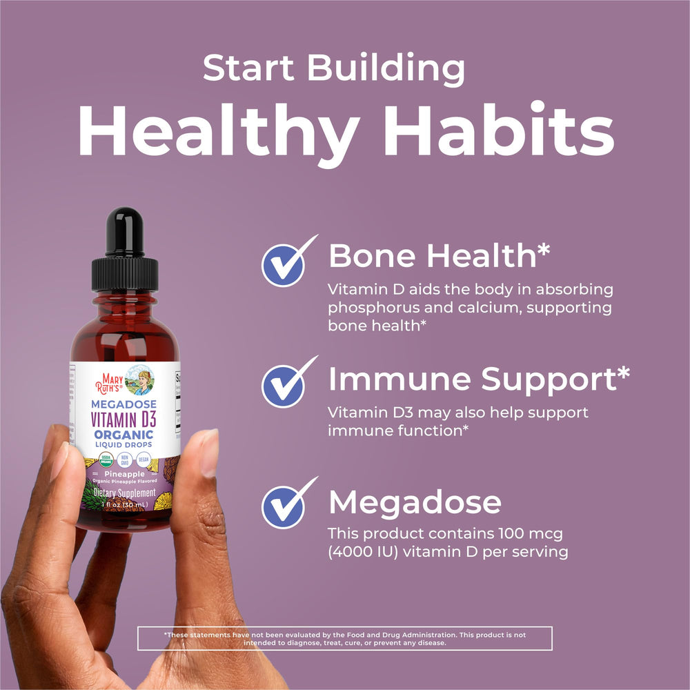 MaryRuth Organics Vitamin D3 liquid drops ingredients with vegan non-GMO label.