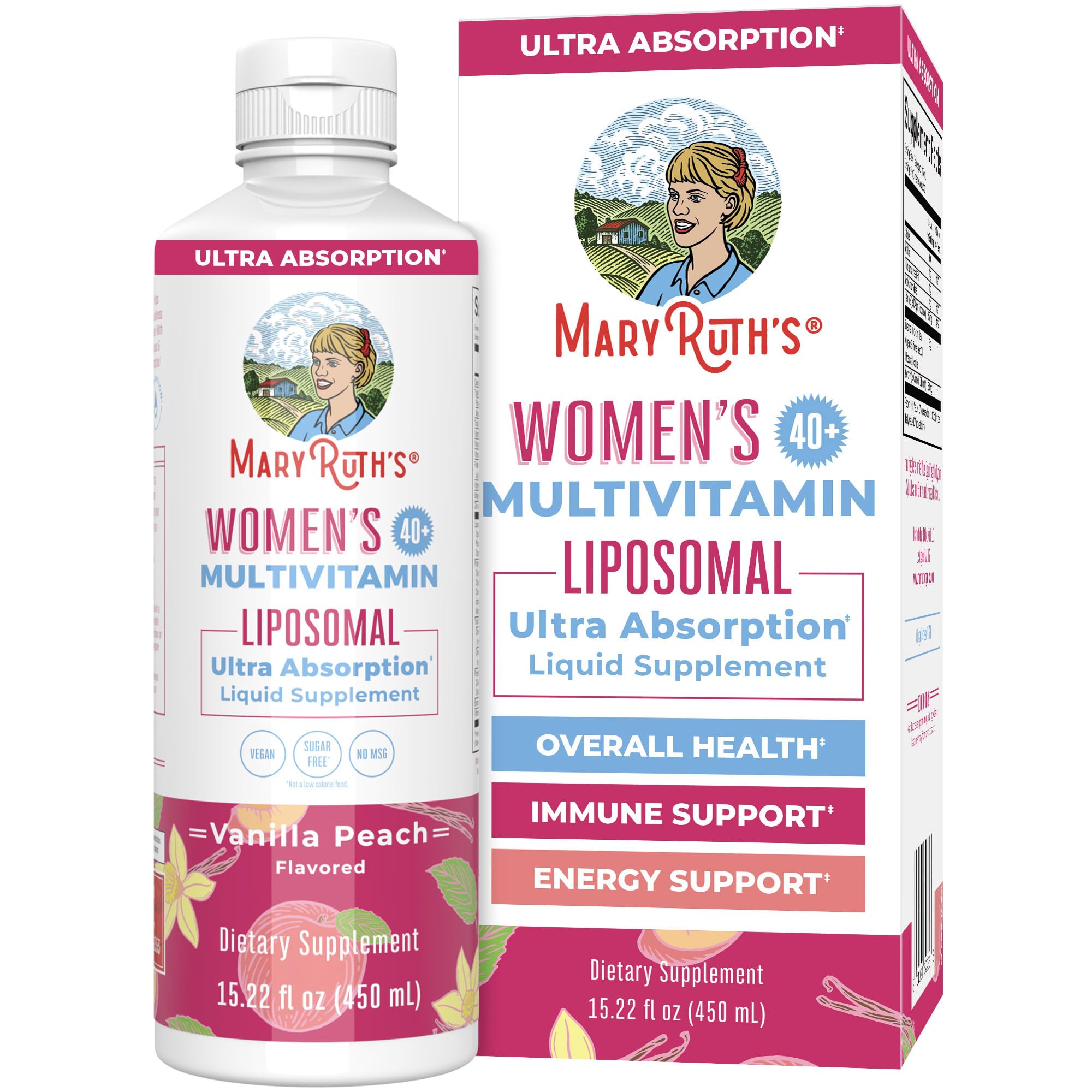 MaryRuth Organics Women 40+ multivitamin bottle on shelf for daily energy support