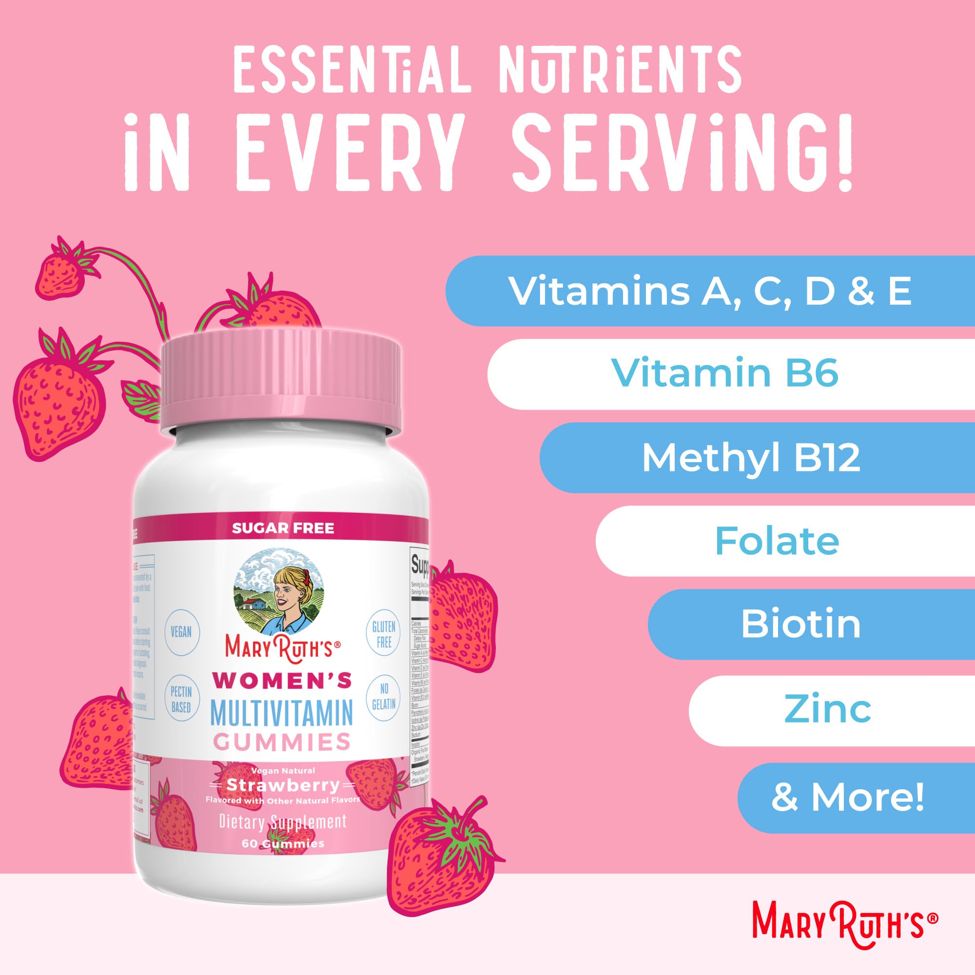 MaryRuth Organics daily-use reminder image showing two gummies