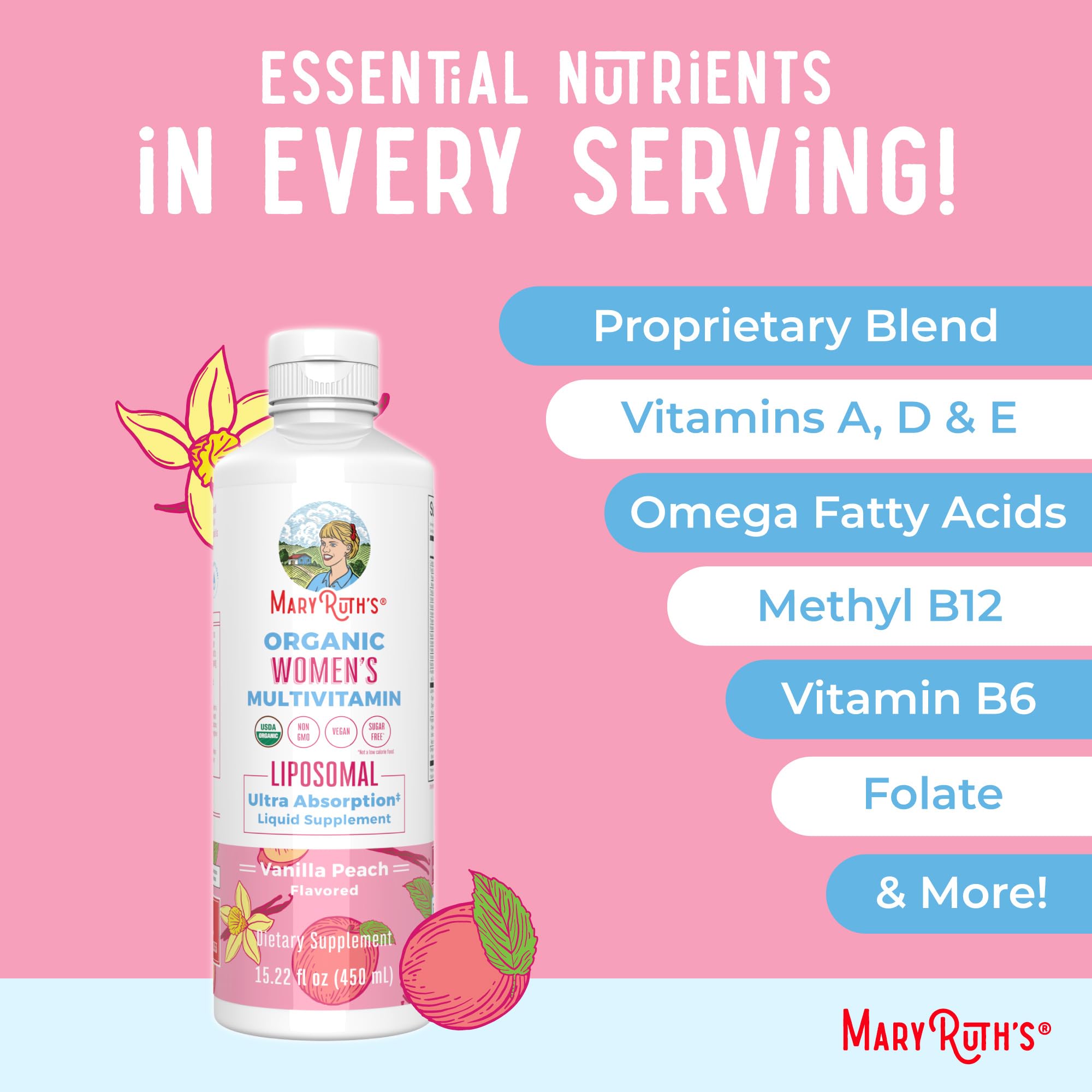Vegan, non-GMO, gluten-free and sugar-free MaryRuth Organics label