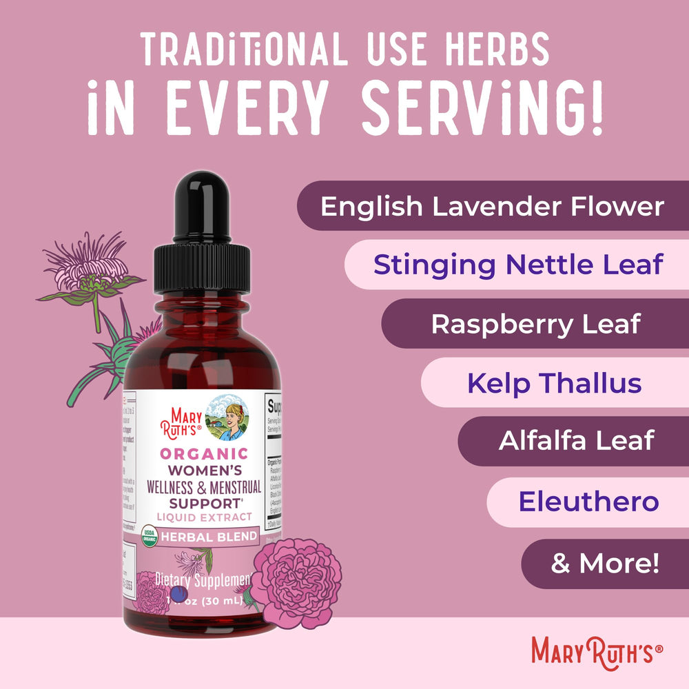 MaryRuth Organics bottle with 30 servings per bottle label.
