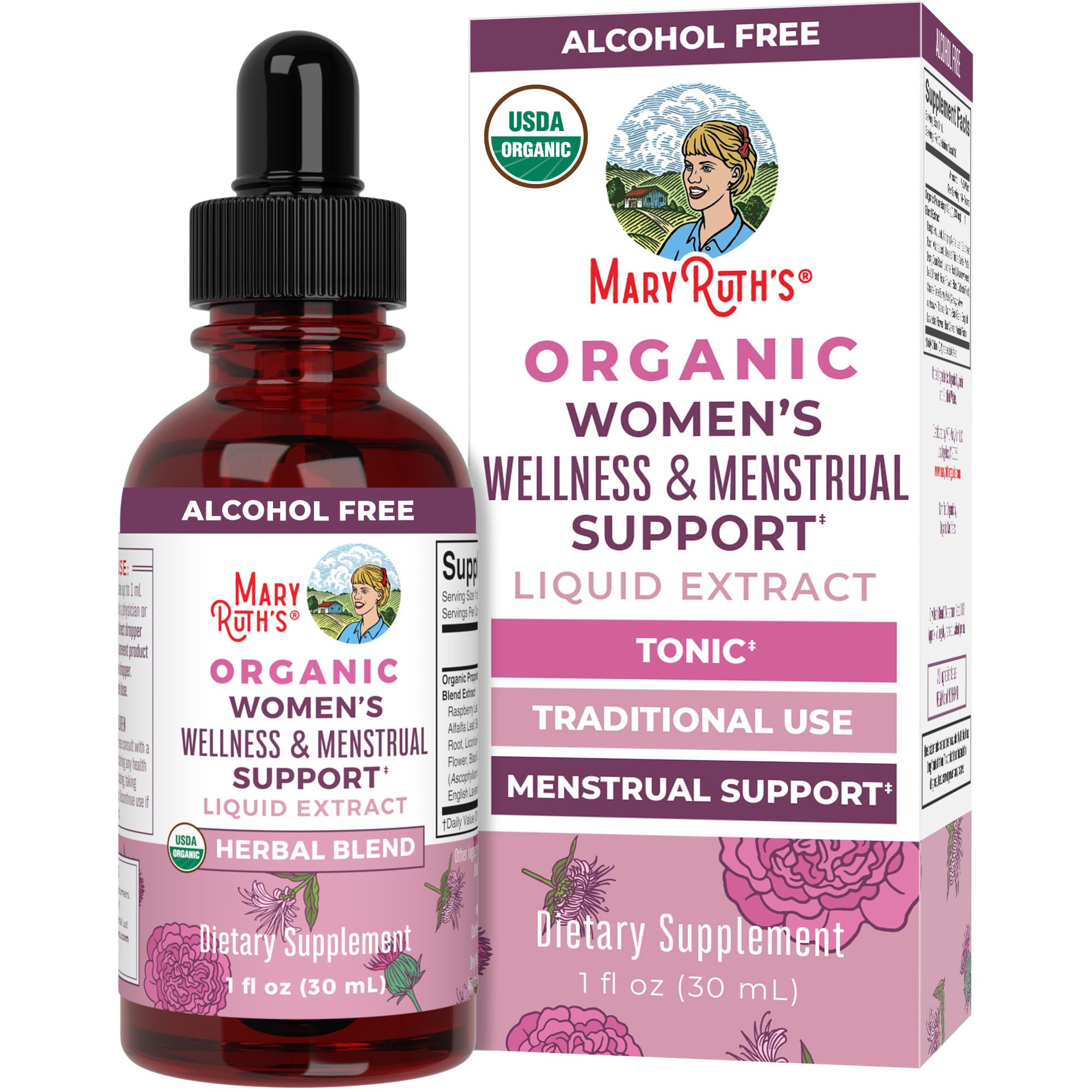 MaryRuth Organics Women's Wellness Drops bottle for daily menstrual support.