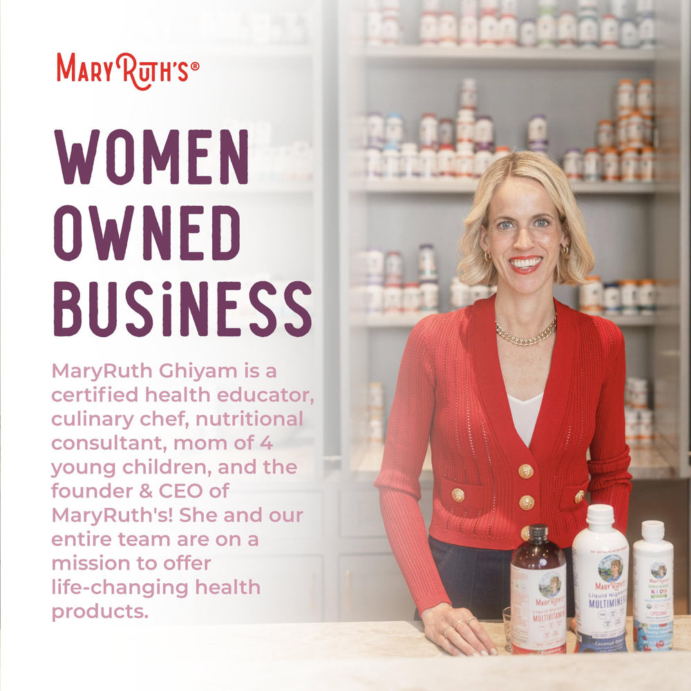 MaryRuth Organics packaging communicates vegan, organic lifestyle support.
