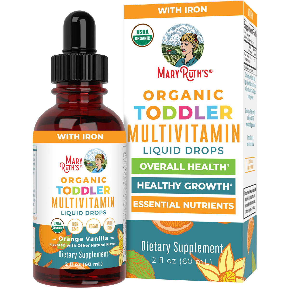 MaryRuth Organics toddler multivitamin orange-vanilla bottle for daily nutrition