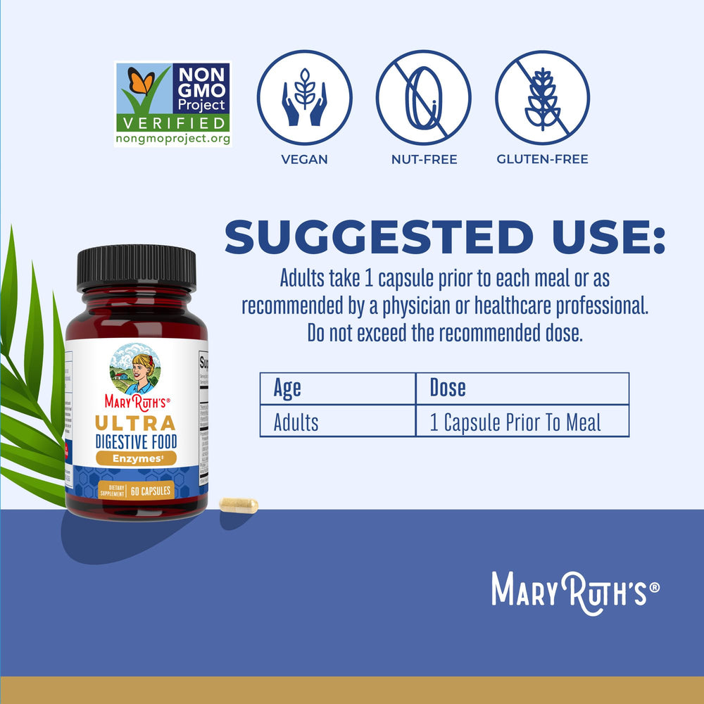 MaryRuth Ultra Digestive Enzymes bottle with spoon for convenient use.