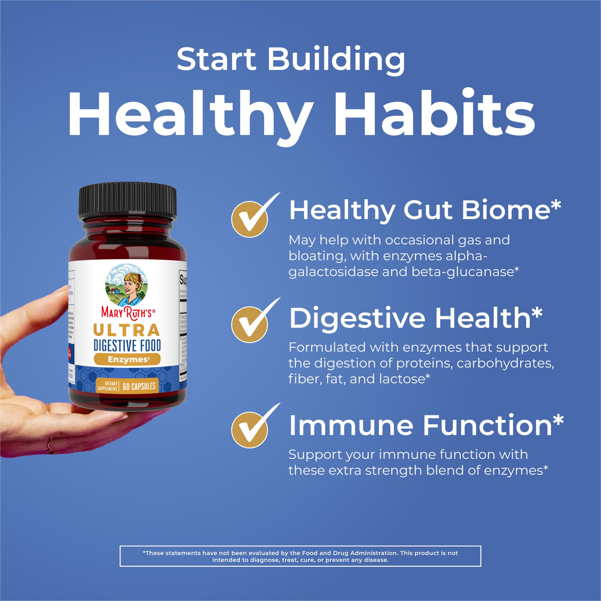 MaryRuth Ultra Digestive Enzymes packaging shot with 60 capsules.