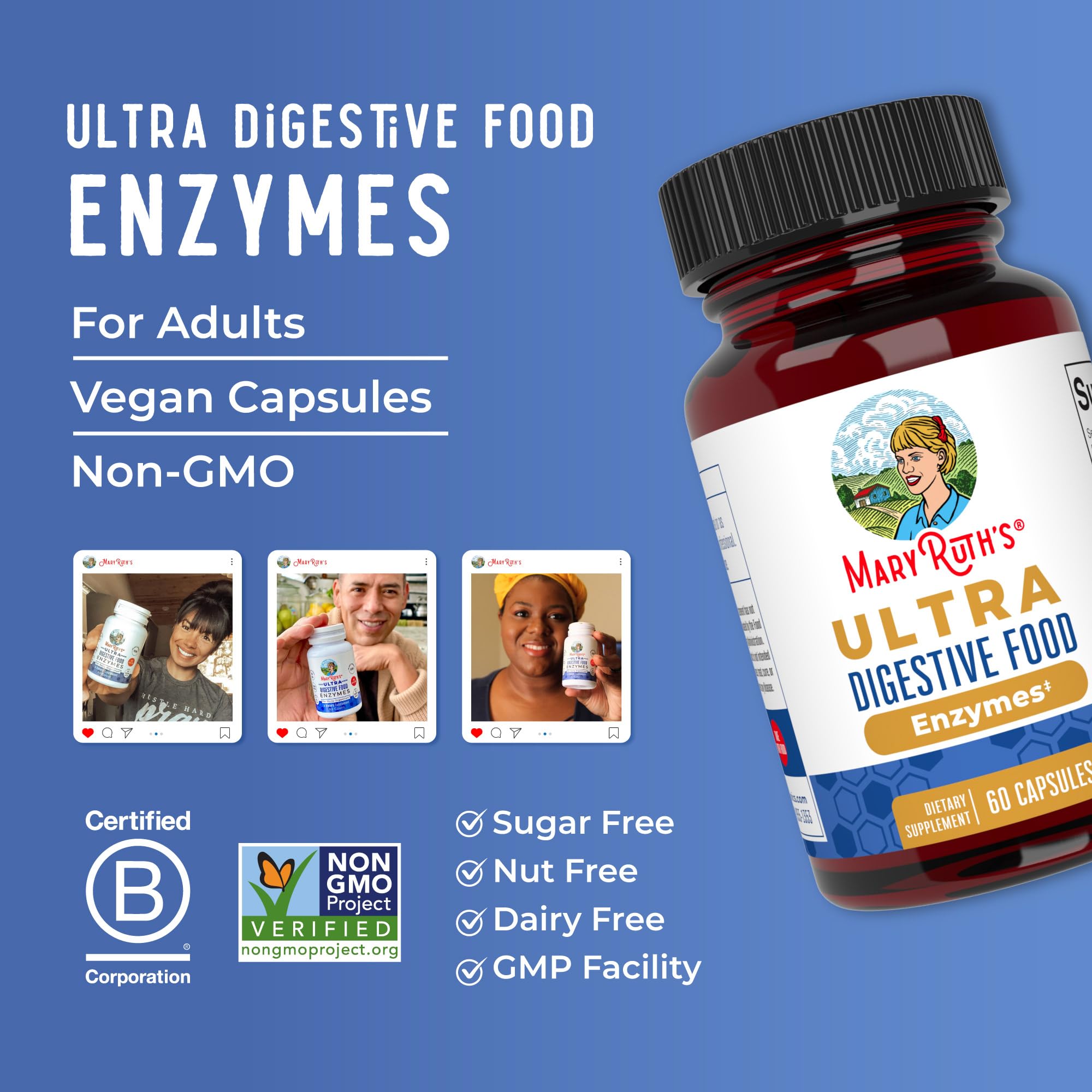 MaryRuth Ultra Digestive Enzymes usage scene before a meal.