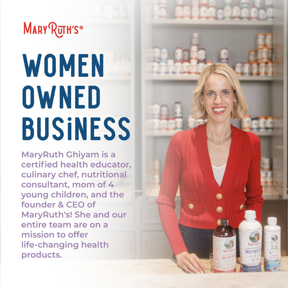 MaryRuth's gummies bottle on shelf conveys trusted GMP-made and B Corp certification.