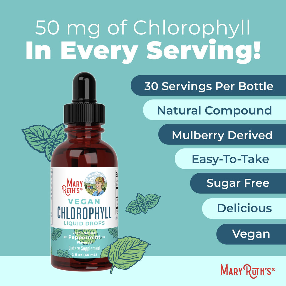 MaryRuth's Chlorophyll Drops dropper ready to dispense the 2 mL serving