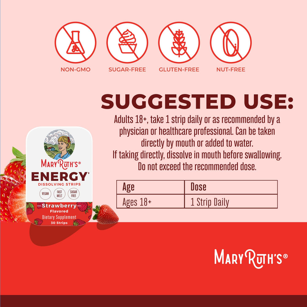 Strawberry flavor strip dissolves fast without pills, ideal for busy mornings