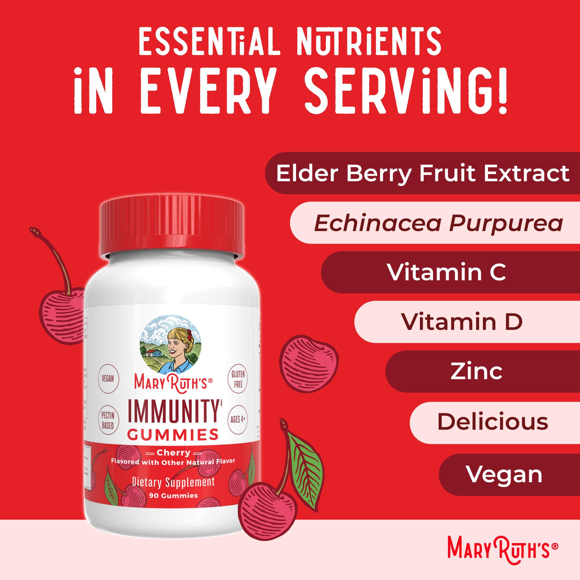 MaryRuth's Immunity Gummies bottle with elderberry illustration promoting routines