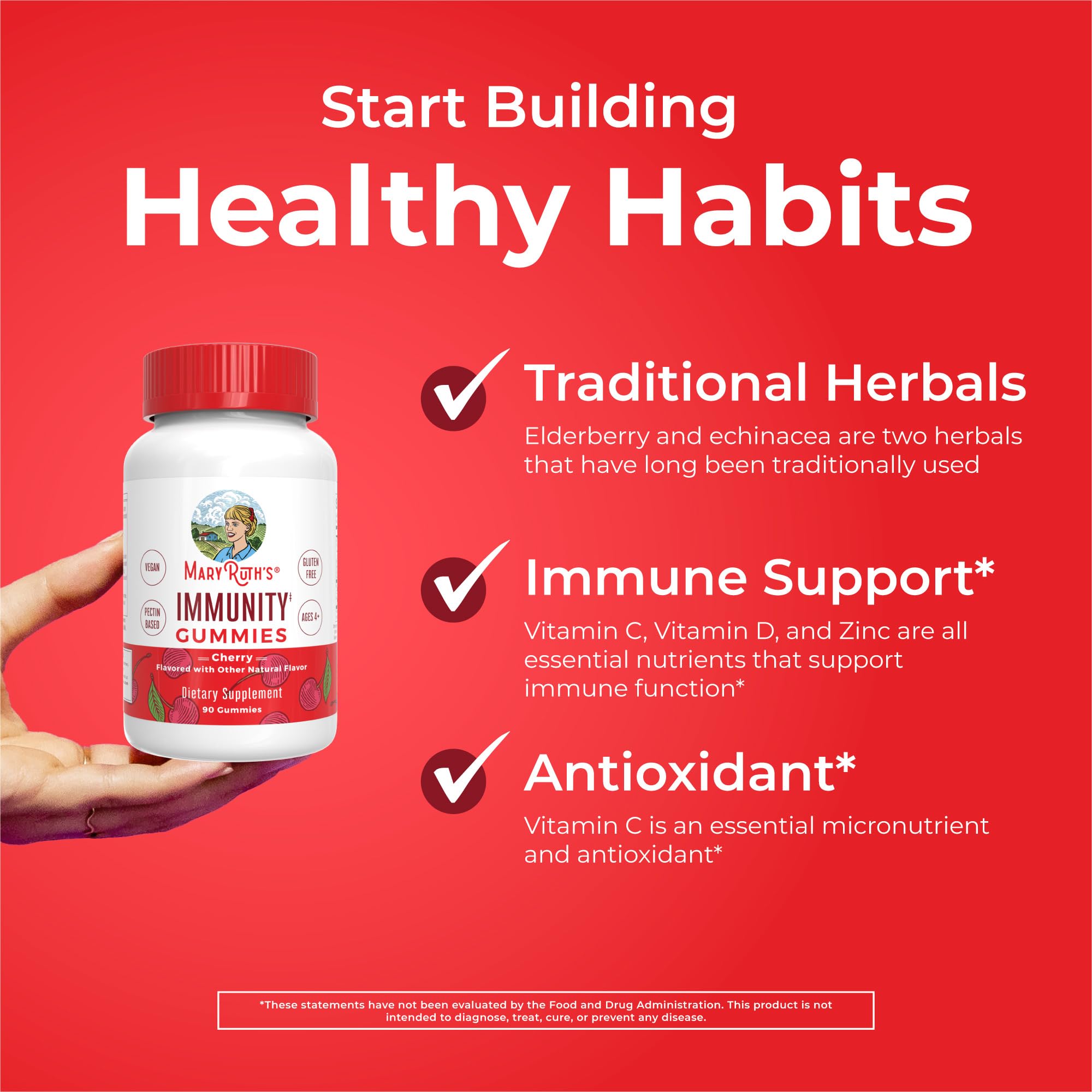 MaryRuth's Immunity Gummies elderberry-echinacea ingredients shown on label