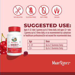 MaryRuth's Immunity Gummies label highlights vegan and non-GMO status