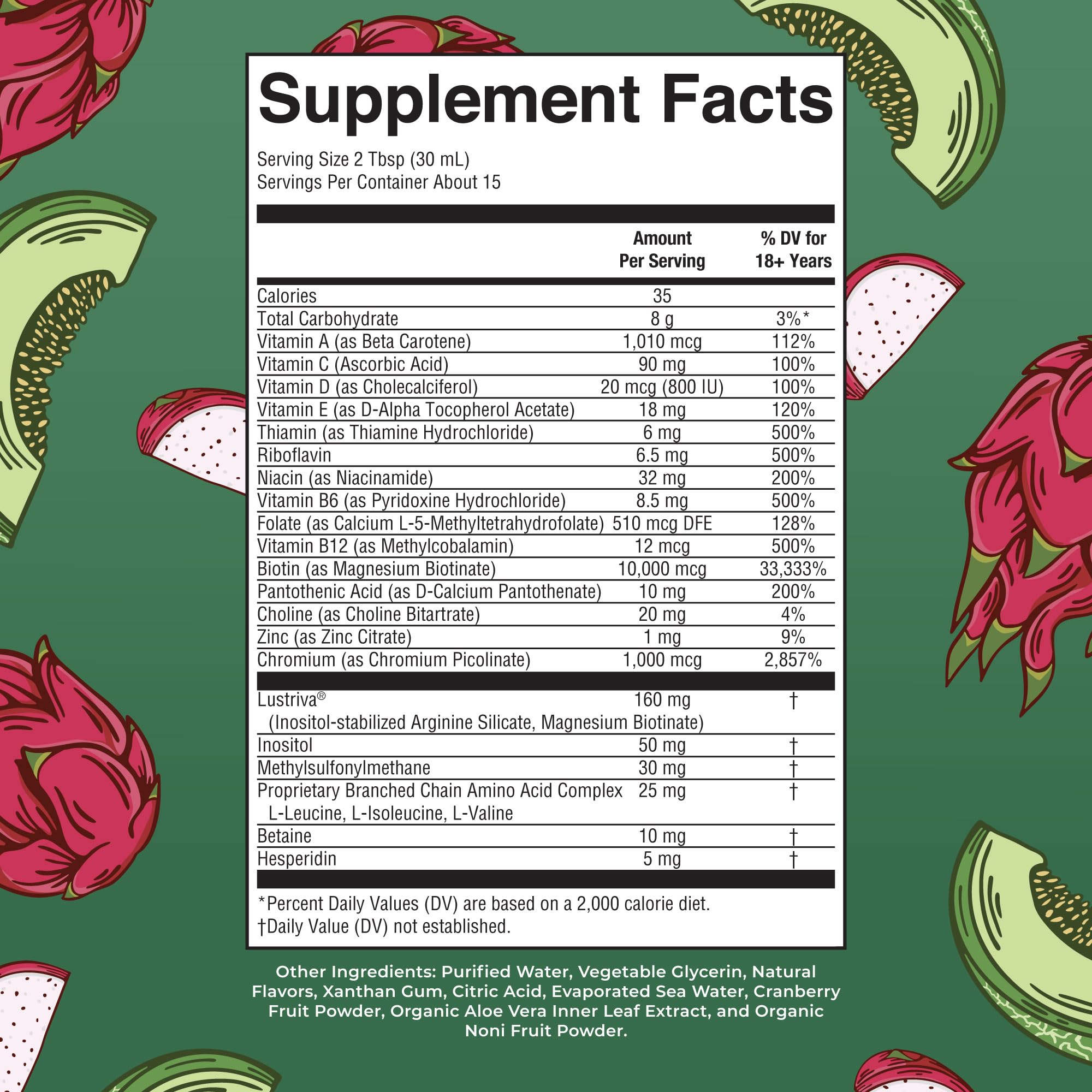 MaryRuth's Liquid Multivitamin Hair Growth label showing key nutrients