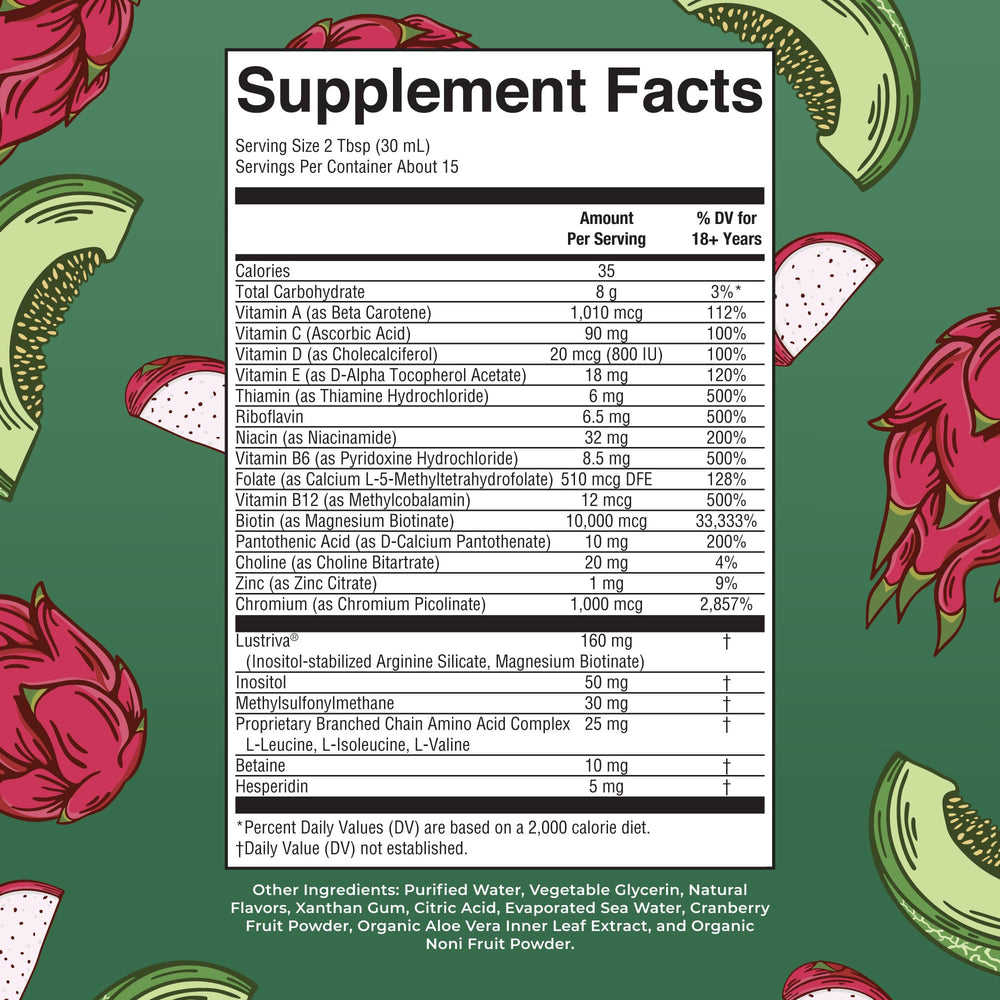 MaryRuth's Liquid Multivitamin Hair Growth label showing key nutrients