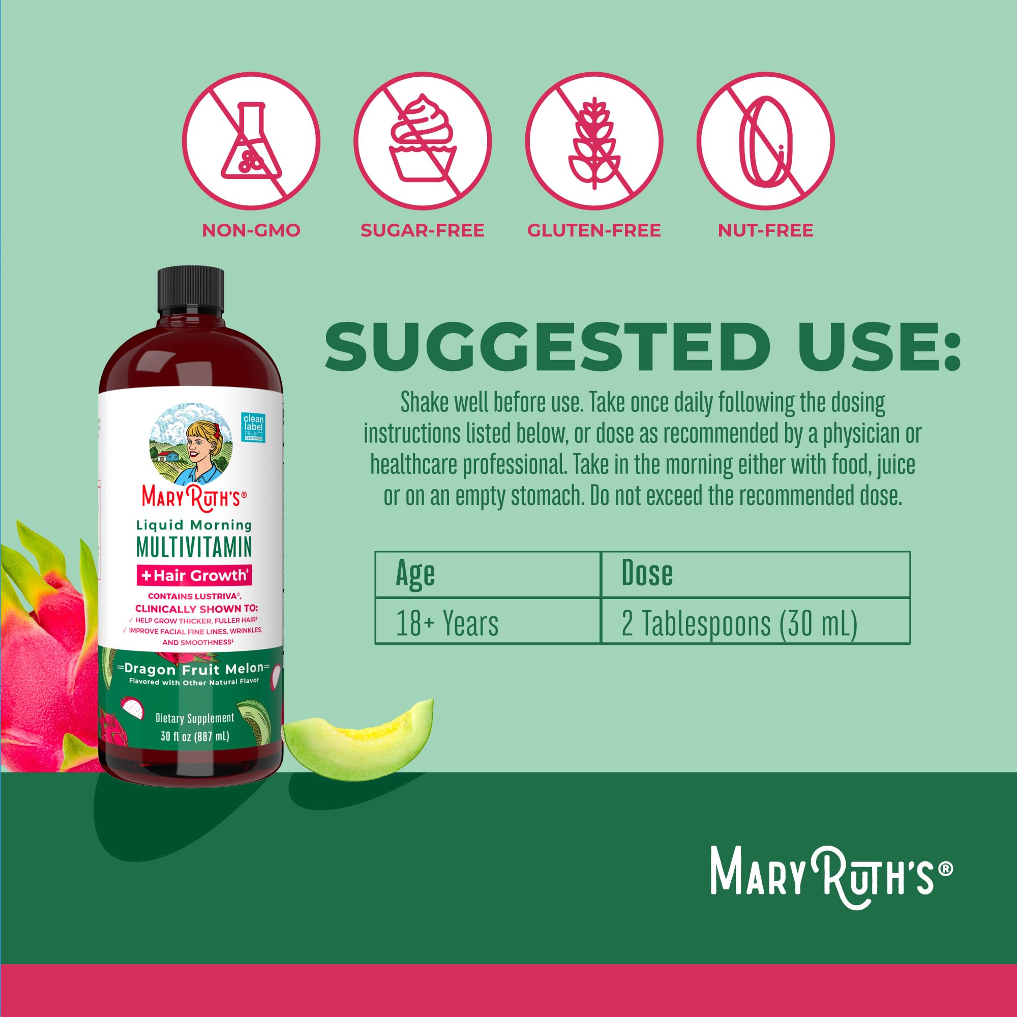 MaryRuth's Liquid Multivitamin pour glass reveals easy daily intake for energy and vitality.