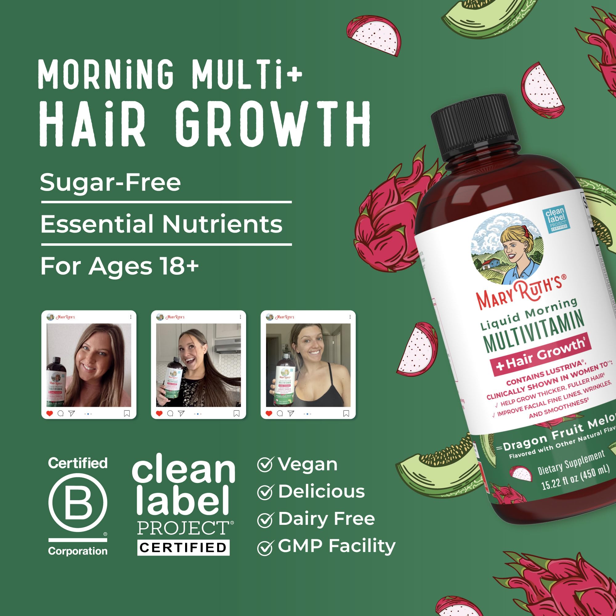 MaryRuth's Liquid Multivitamin vegan and allergen-friendly labeling