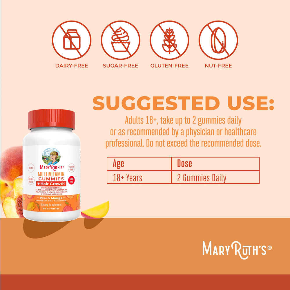 MaryRuth's Multivitamin Hair Growth Gummies label detail reinforces brand and ingredients.