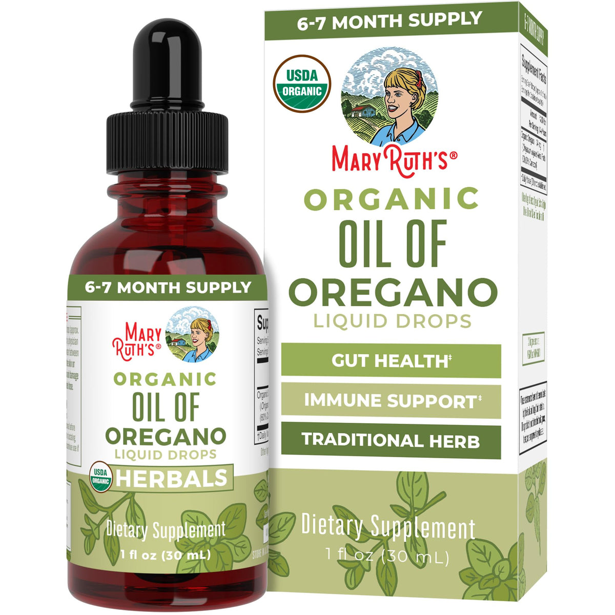 MaryRuth Organics oregano oil drops bottle for easy daily immune support and wellness.
