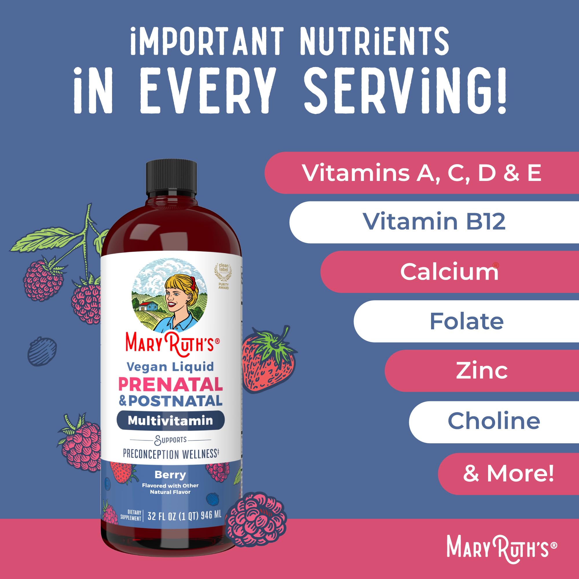 MaryRuths Postnatal Prenatal Vitamins packaging communicates GMP facility manufacturing