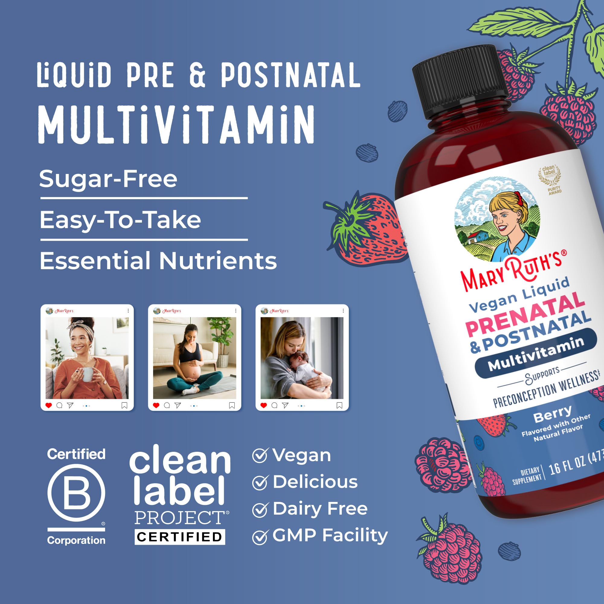 Label highlights ginger, selenium, and folate on MaryRuth's vitamins.