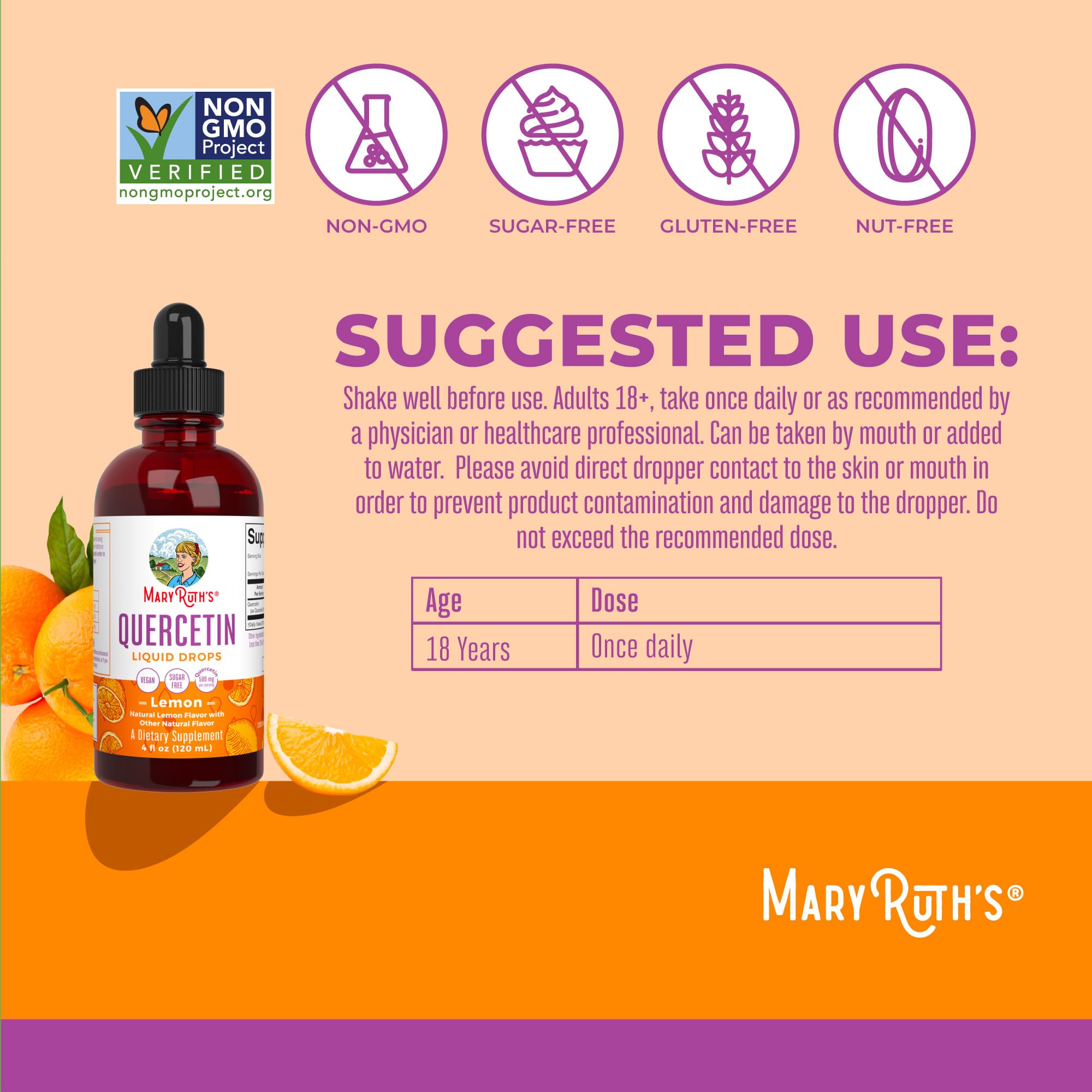 Lemon flavor Quercetin Liquid Drops close-up emphasizing taste.