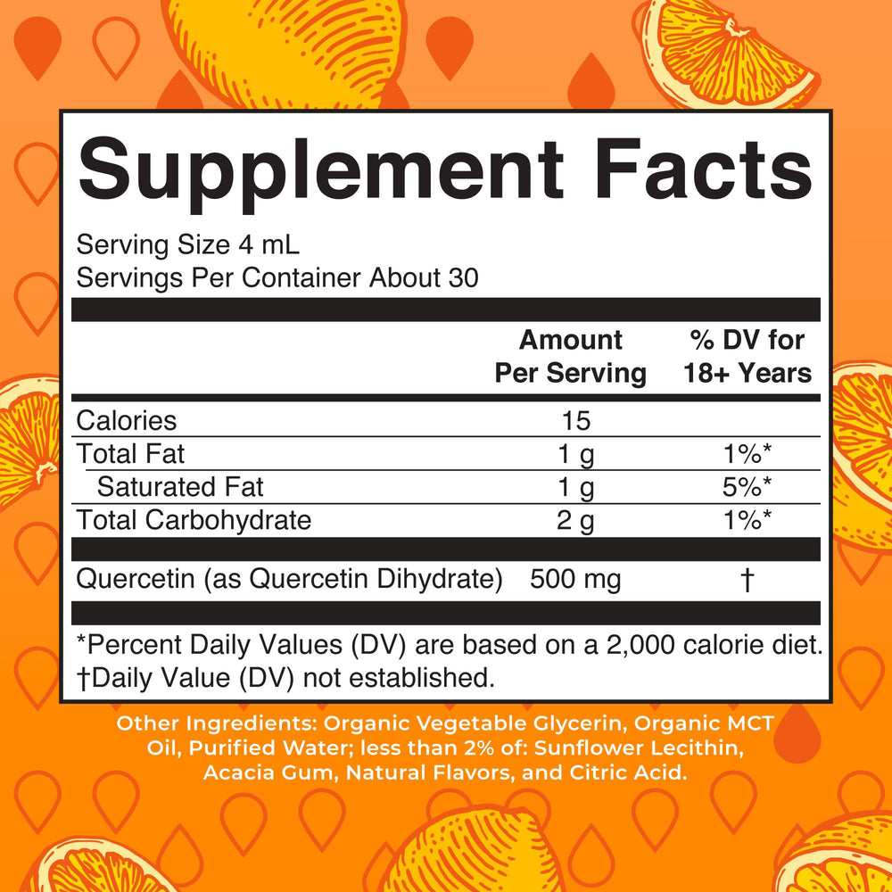 Dropper dispensing a dose for easy daily use of Quercetin Liquid Drops.