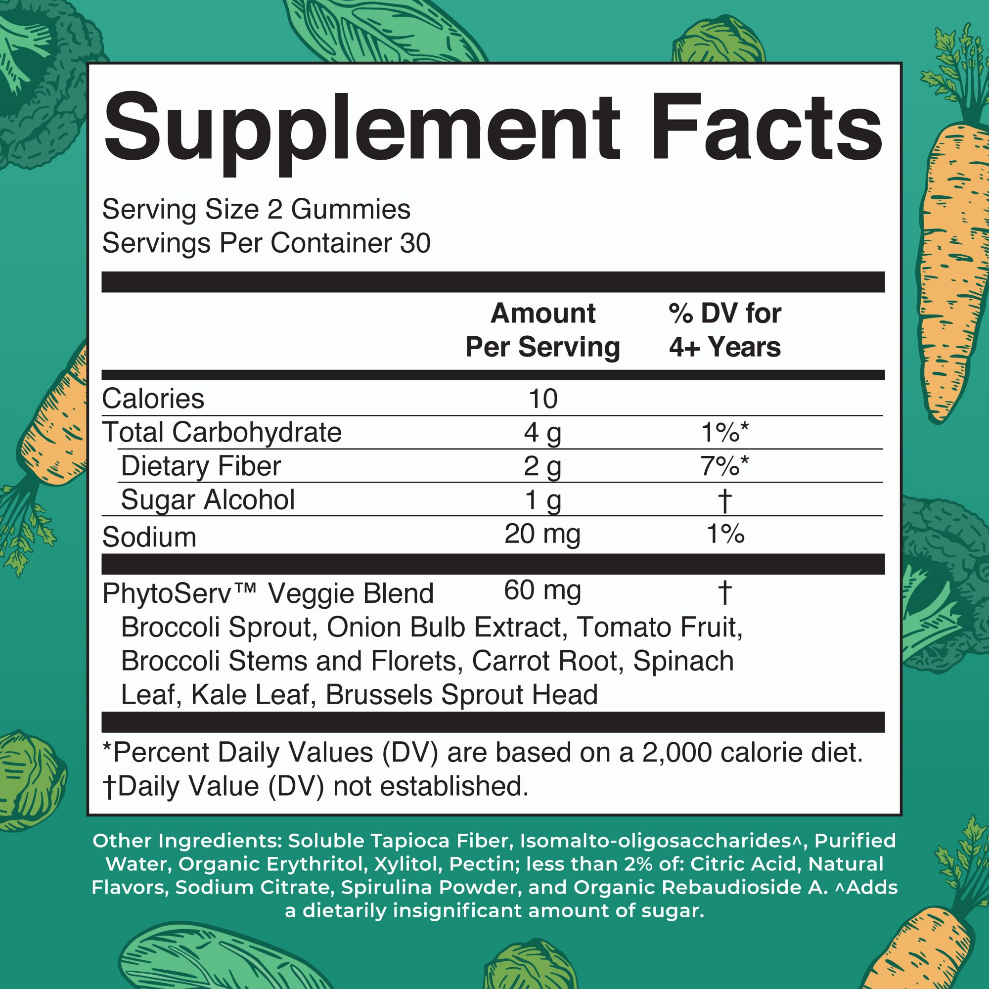 MaryRuth's Super Greens Gummies bottle back shows vegan, sugar-free formula.