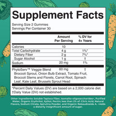 MaryRuth's Super Greens Gummies bottle back shows vegan, sugar-free formula.