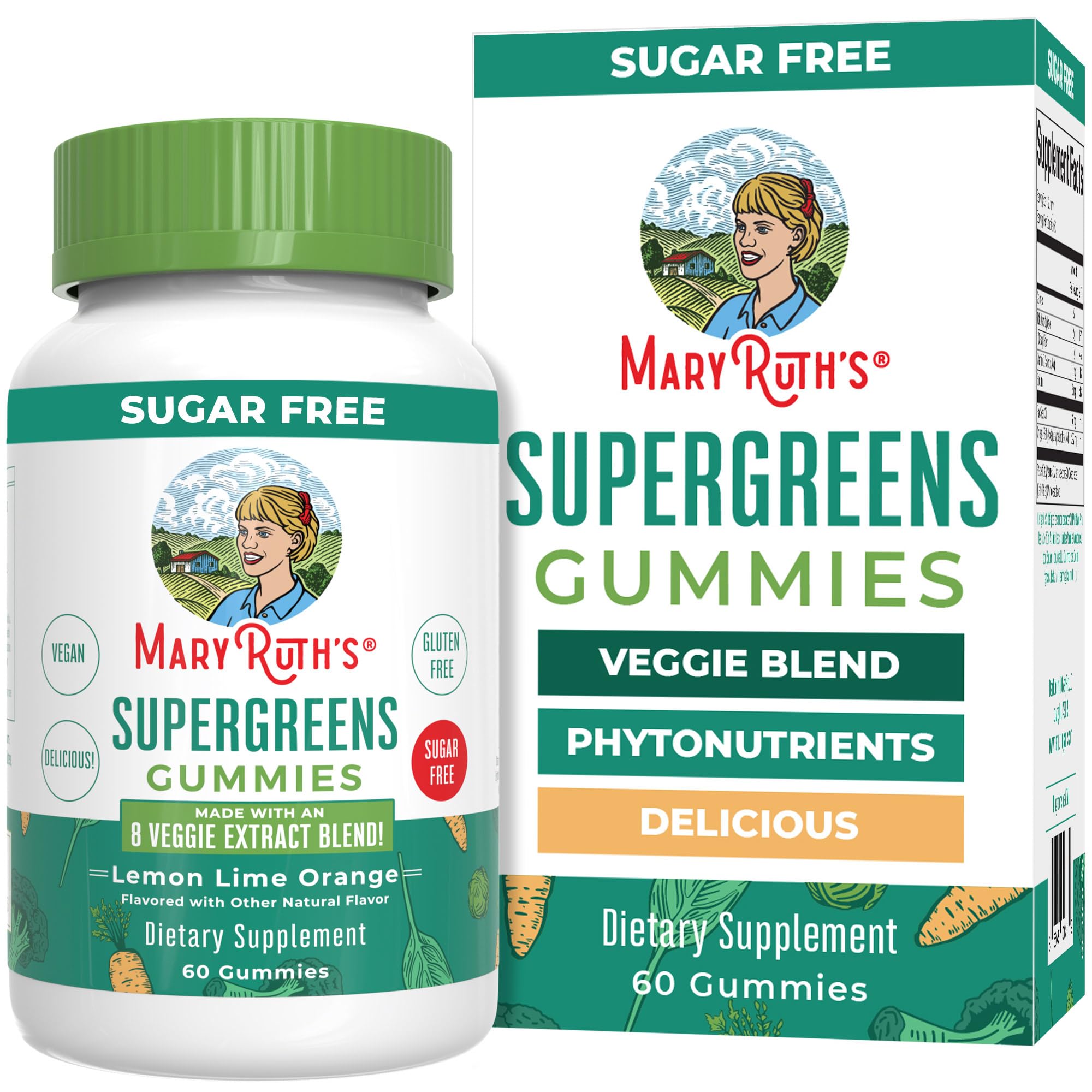 MaryRuth's Super Greens Gummies bottle front for a tasty daily greens boost.