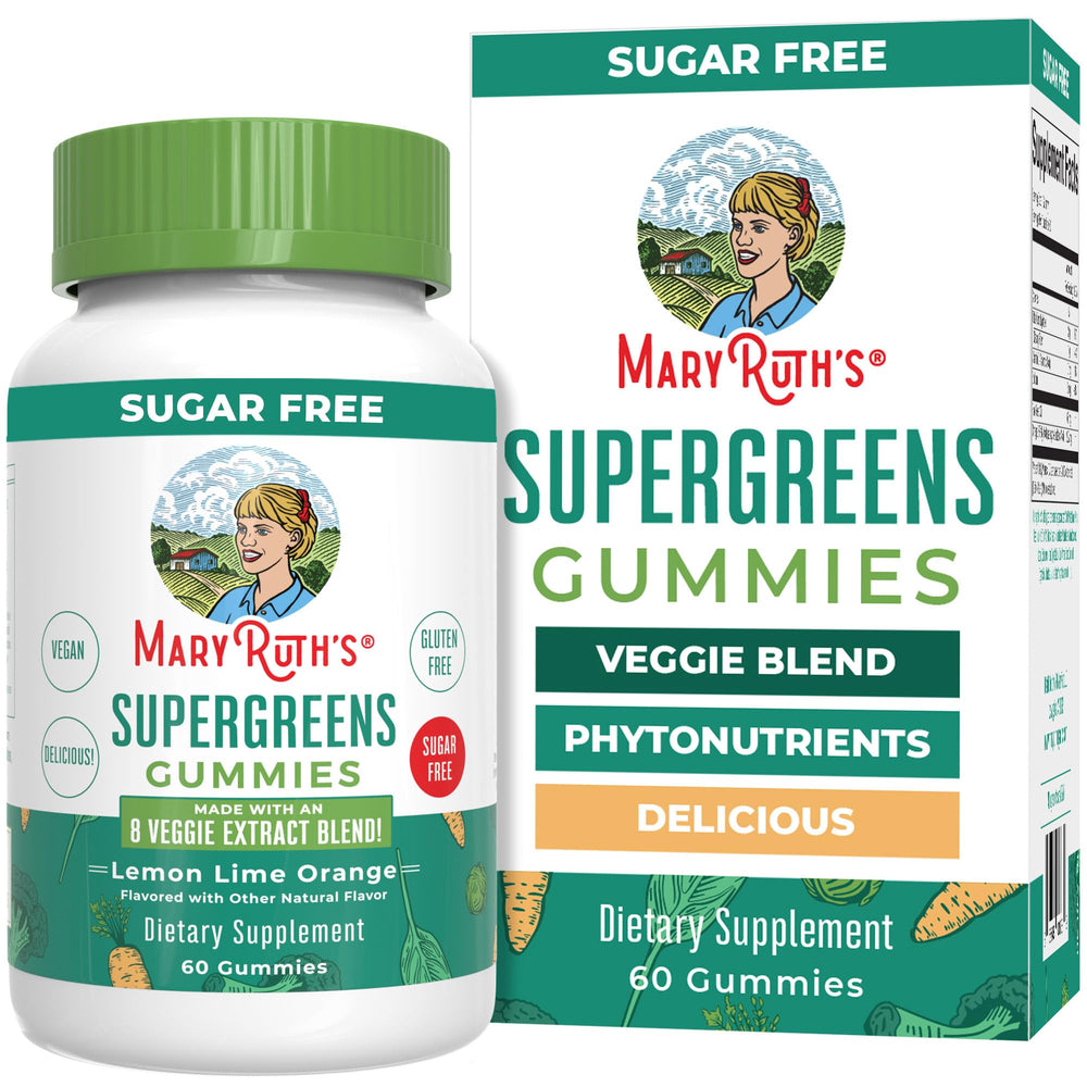 MaryRuth's Super Greens Gummies bottle front for a tasty daily greens boost.