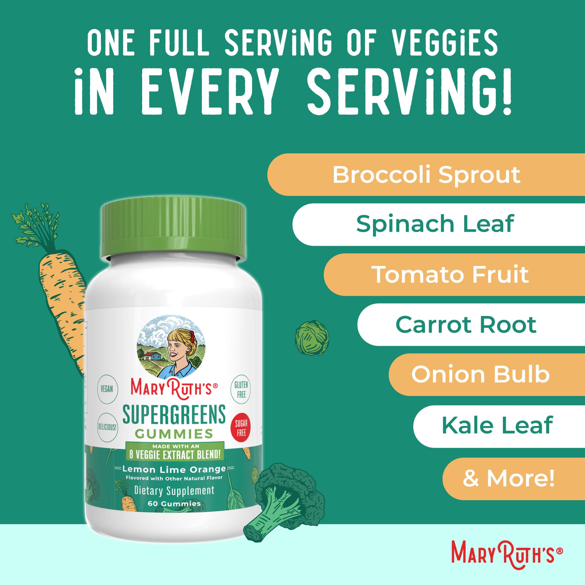 Ingredient blend graphic highlights broccoli sprout, onion, kale, and spirulina.