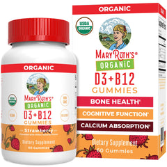 MaryRuth's D3+B12 gummies bottle front for daily supplementation.