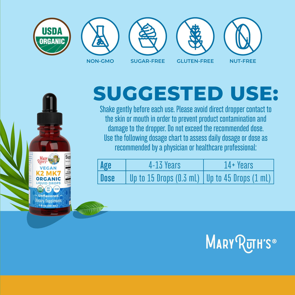 MaryRuth VK2 MK7 label close-up; natto-derived source highlighted for vegan K2.