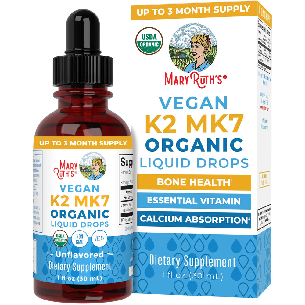 MaryRuth Organics VK2 MK7 drops bottle; convenient daily supplement for the whole family.