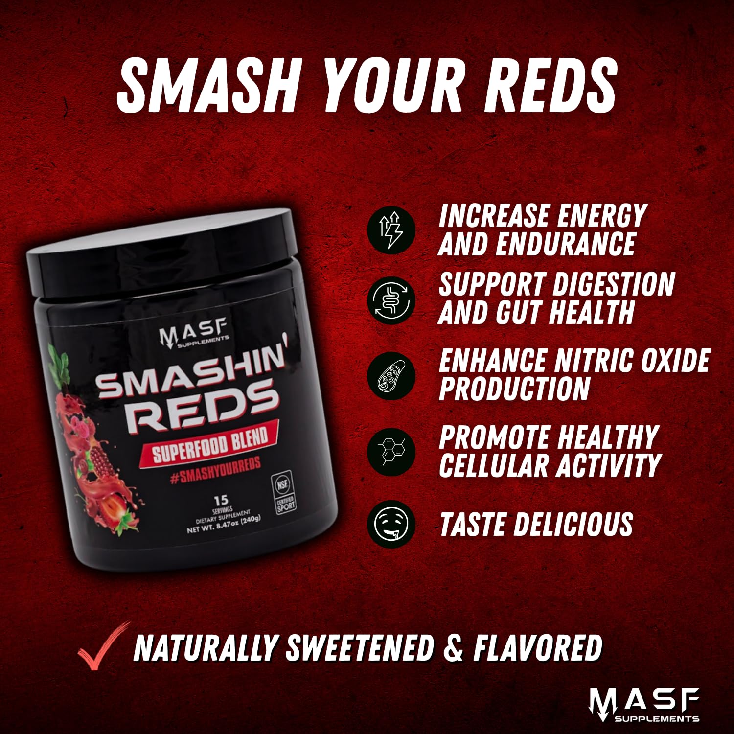MASF Smashin' Reds scoop over powder for quick mixing in water
