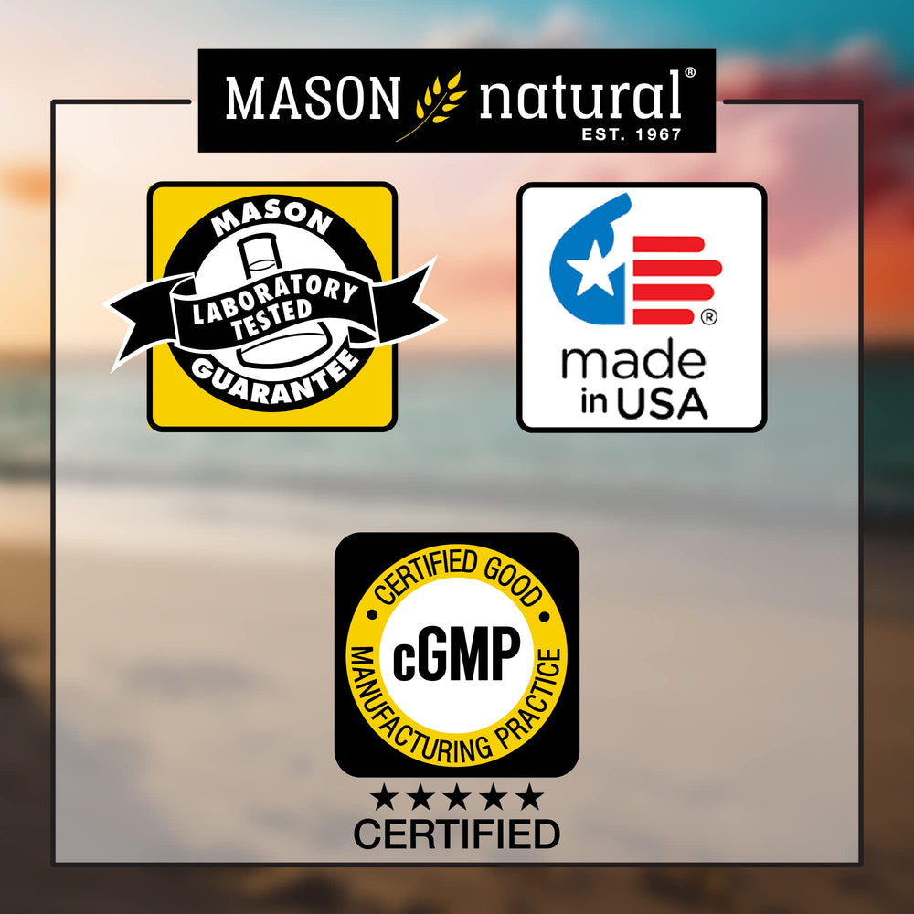 Mason Natural nutrition panel showing 1200 mg calcium and 50 mcg vitamin D3.