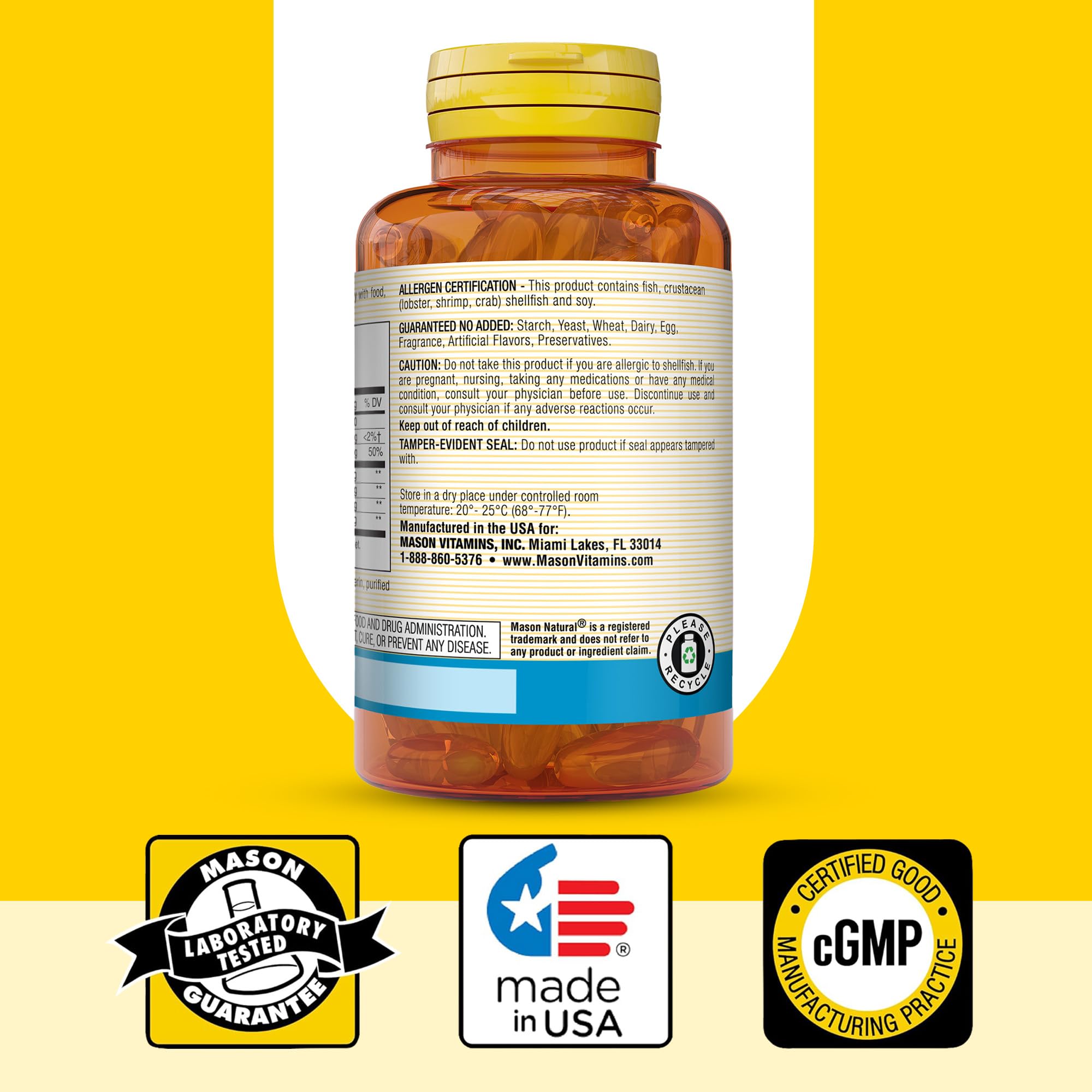 Mason Natural daily-use scene with three softgels taken with meal