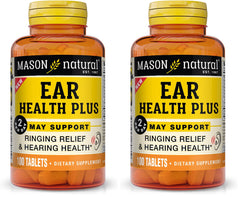 Mason Natural Ear Health Plus bottle front, daily support for normal ear function.