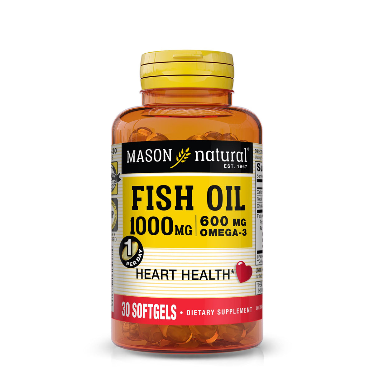 Mason Natural Fish Oil 1000mg bottle front view for convenient daily omega-3