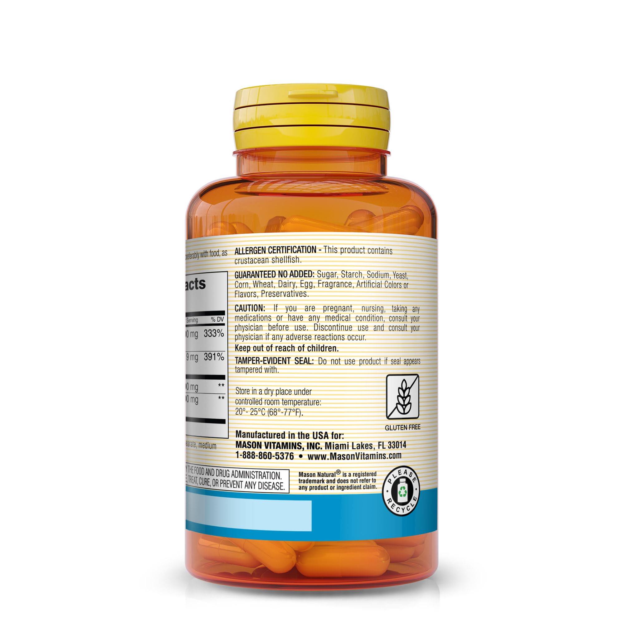 Mason Natural label close-up emphasizes MSM and vitamin C